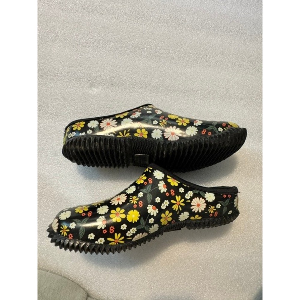 Western Chief Petal Party Garden Clogs Black Floral Rubber Slip On Mules Women 7 - Picture 4 of 7